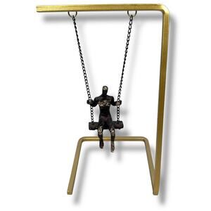 Man‎ on Swing Sculpture Resin Metal Minimalist Brutalist Art Copper Gold Tone